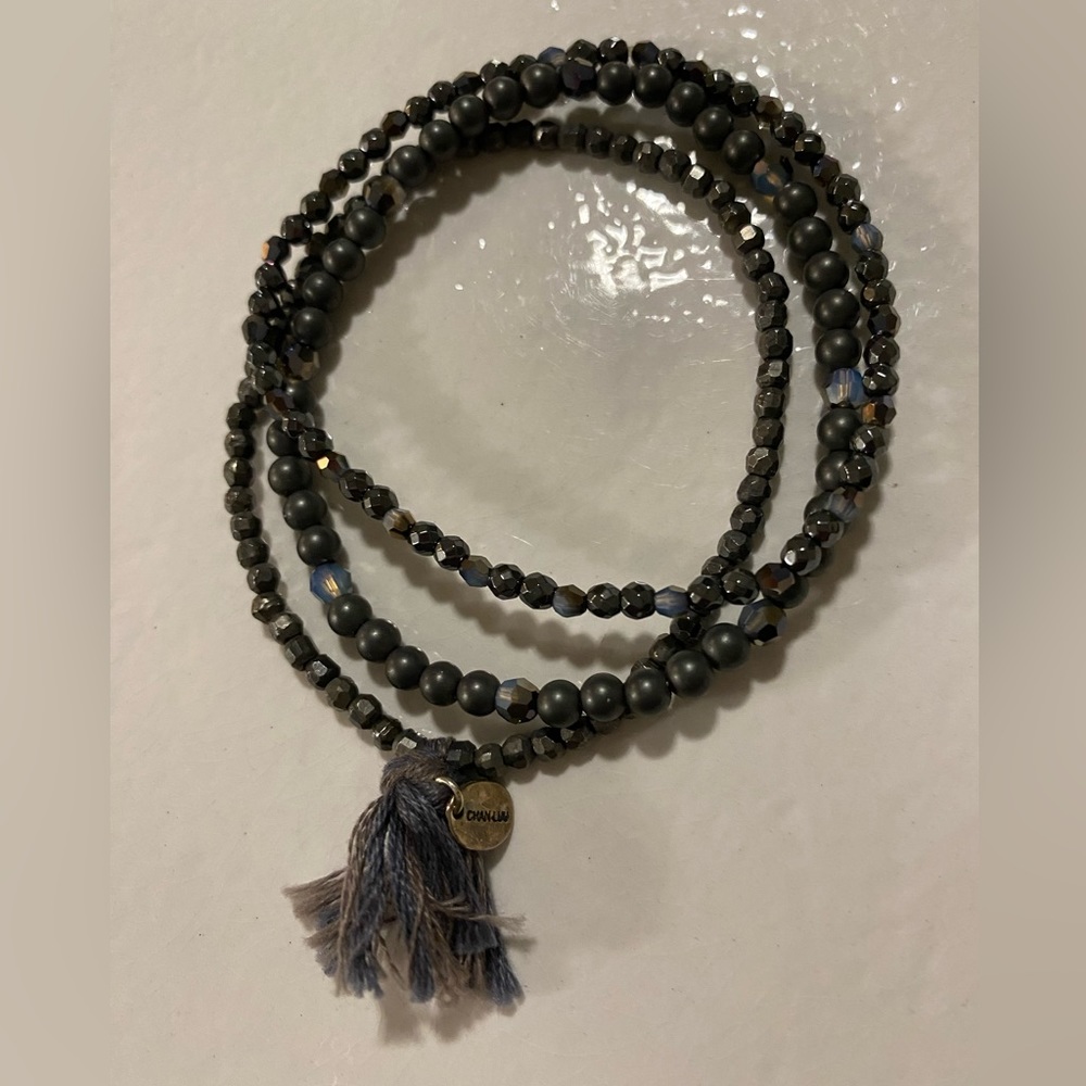 Chan Luu Set of 3 Pyrite & Crystal Beaded Stretch Bracelets